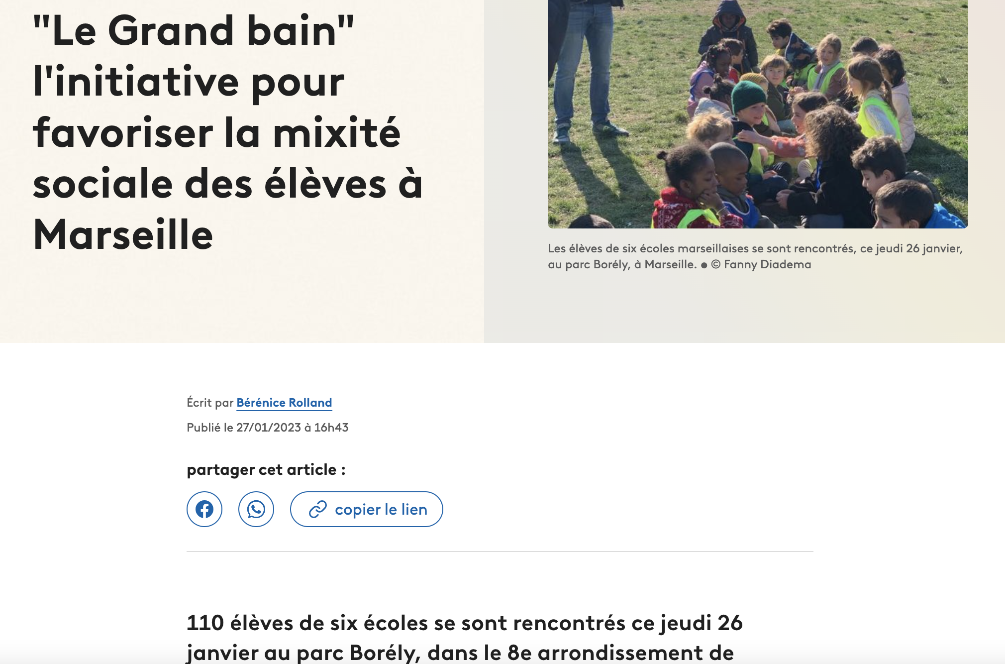 Article presse web France 3 Le Grand Bain Marseille